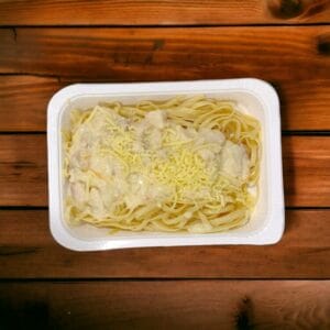 Creamy chicken carbonara pre made ready to heat and serve from Deliona Foods
